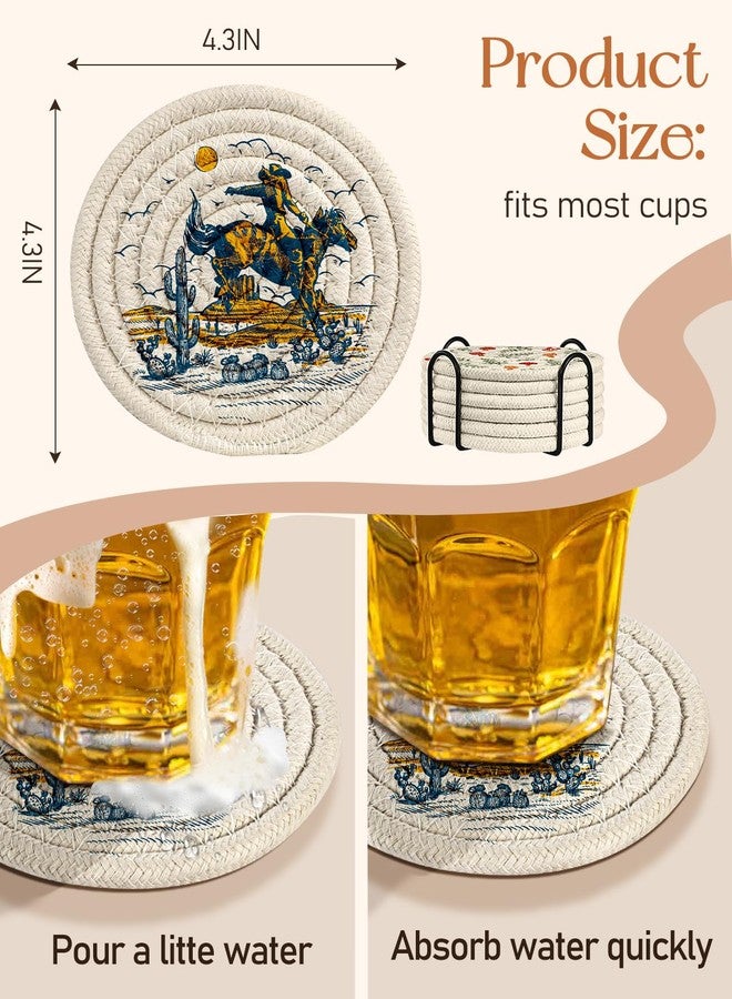 Kokaaee Cup Coasters for Drinks Absorbent - for Coffee Wooden Table Office Cute Farmhouse Outdoor Rustic Desk Unique Woven Boys Women Kids Soft Cloth Braided Fabric Funny Coaster Set of 6 with Holder - Image 5